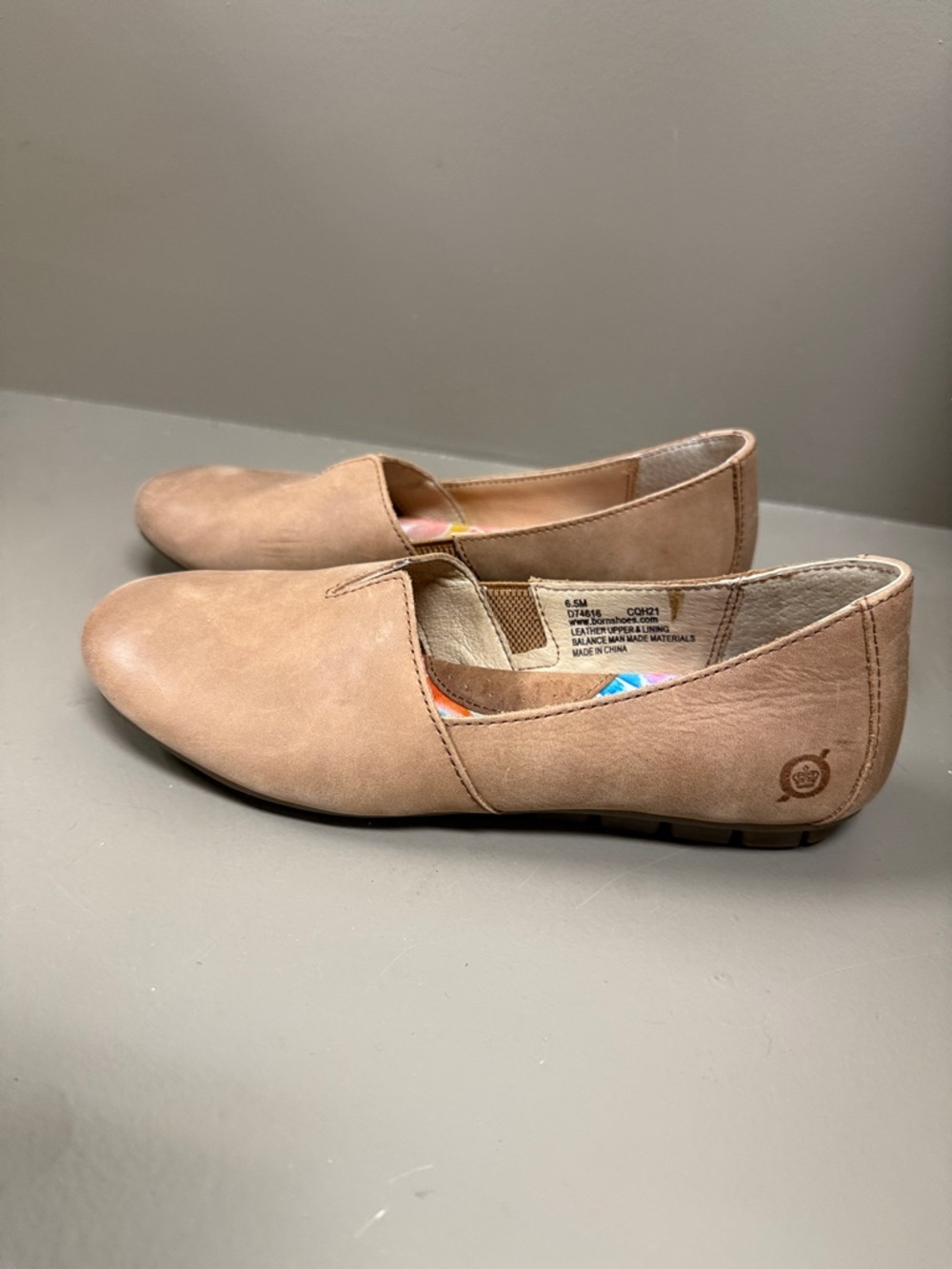 Born 'Sebra' Ballet Comfort Slip-On Flats in Taupe 'Biscotto' Nubuck Leather